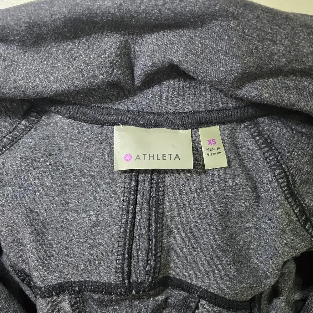 Athleta Risi Yoga Fitted Hooded Athletic Full Zip Jacket in Dark‎ Gray Size XS